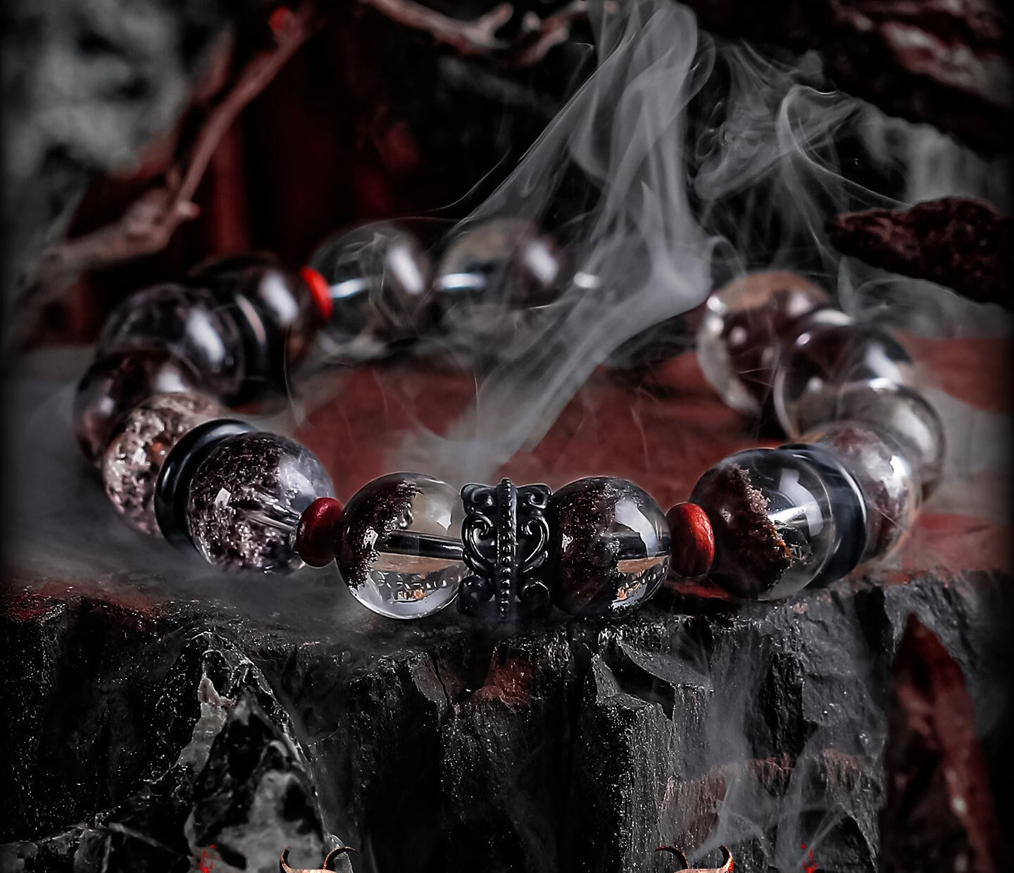 [Abyss Offering] Dark Wind Red Ghost Crystal Bracelet Boys Retro Bead Bracelet