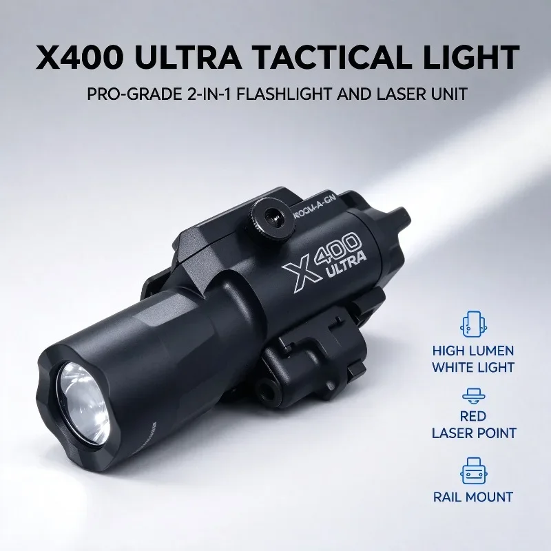 2-in-1 X400U Laser & Flashlight Unit, High Bright Output with 20mm Rail Mount for Outdoor Hobby Activities