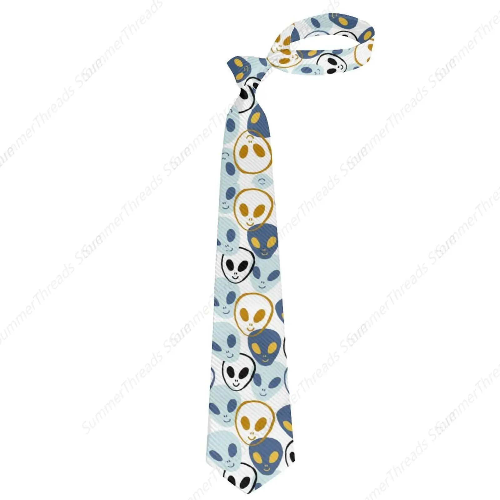 Mens Tie Funny Necktie, Novelty Childish Aliens Faces Ufo Alien 90s Style Neck Ties Wedding Party Holiday Christmas Festive Gift