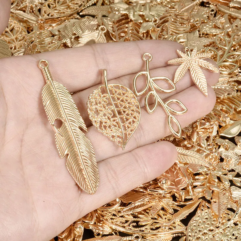 KC/Vintage Gold Color Filigree Leaf Pendant Charms For Jewelry Making Earrings Necklace Bracelets DIY Plant Accessories Findings