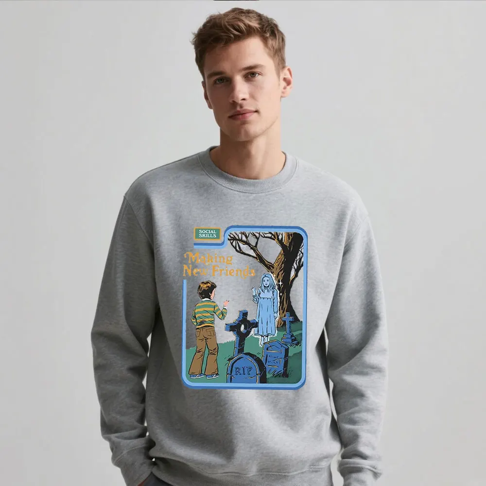 秋の新しい社会的スキル、新しい友達を作るプリントパーカー男性用カジュアルヒップホップスウェットシャツクルーネックプルオーバーハロウィンパーカー