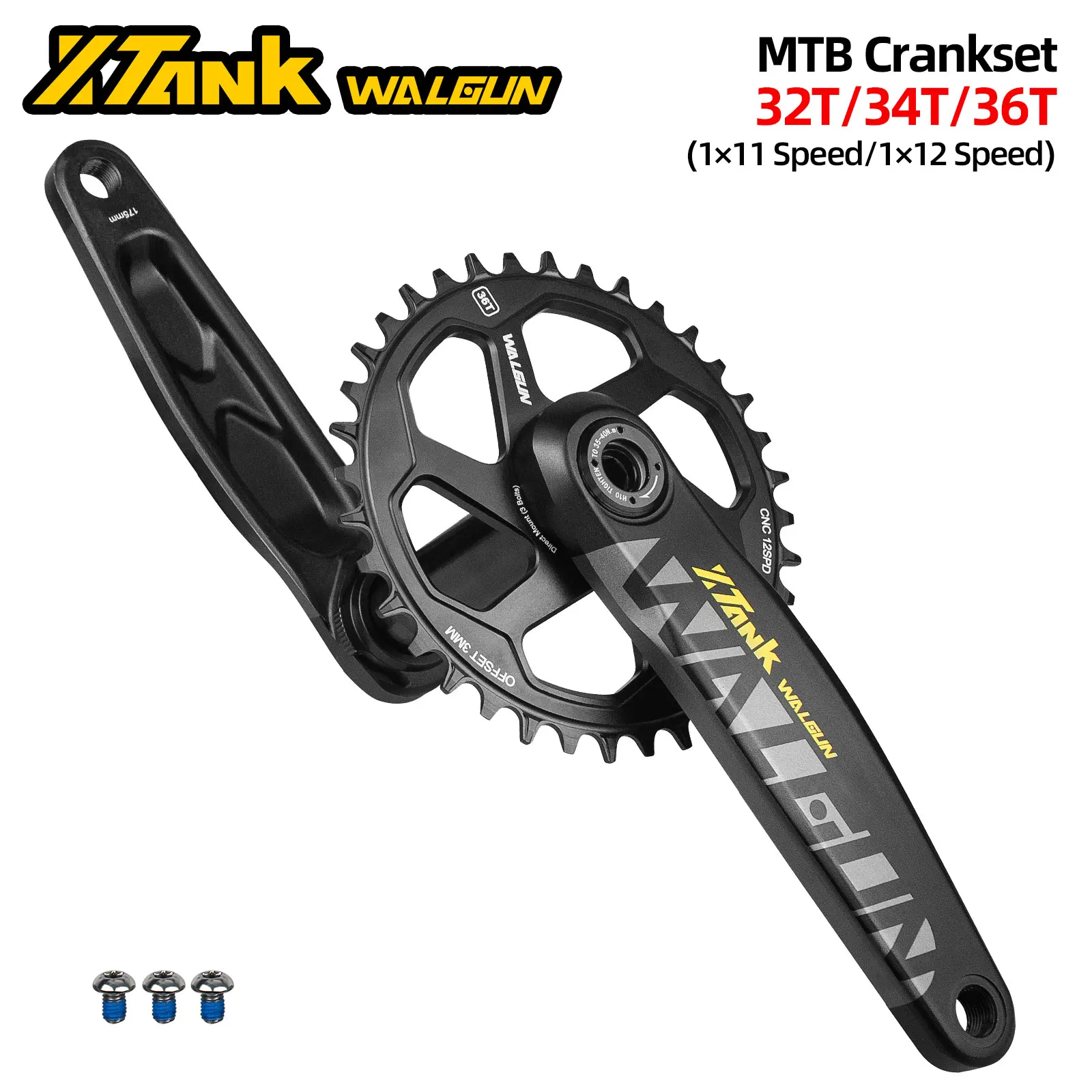 

Walgun XTank Boost Crankset, 32/34/36T 3mm Offset Chainring, 170/175mm Crank Arm, 11/12 Speed Bicycle Direct Crank Set