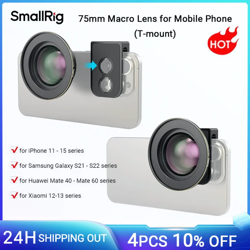 SmallRig 75mm Macro Lens for Mobile Phone (T-mount) for iPhone 15  for Samsung for Huawei for Xiaomi for Vivo SmartPhones 4588