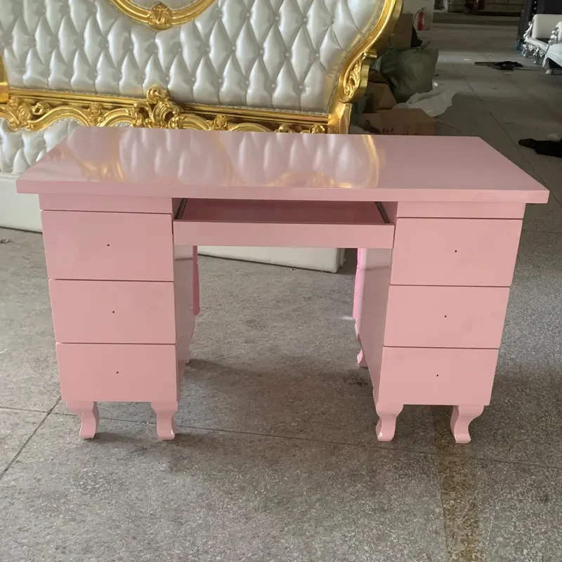 

Factory Modern Cheap Black Glass Top Light Luxury Pink Nail Manicure Table Salon Nail Spa Furniture for Sale
