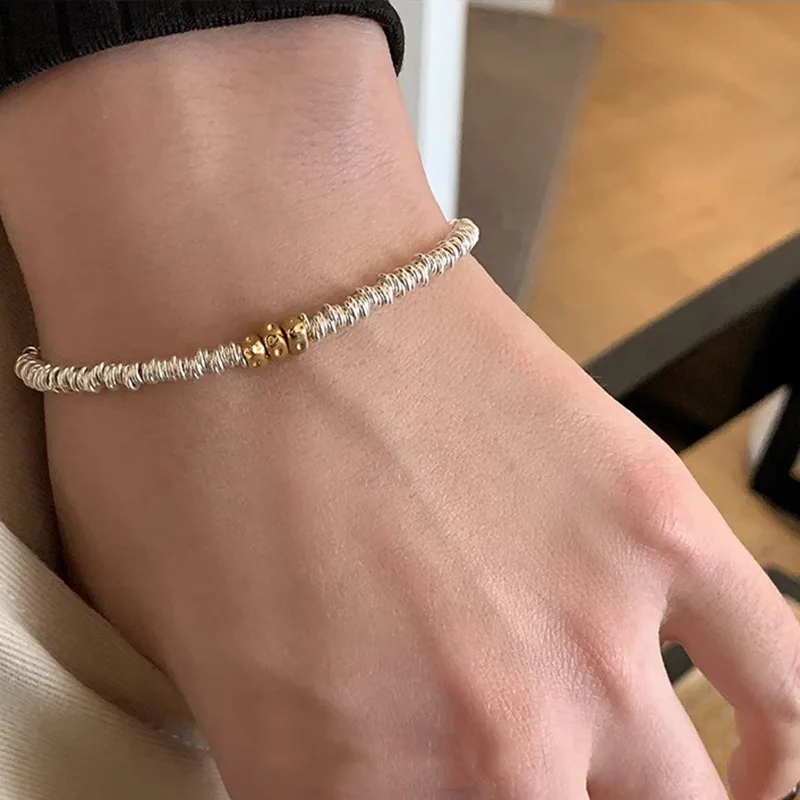 925 Sterling Silver Temperament Exquisite Golden Triangular Beads Bracelet for Women Girls Fashion Korean Fine Jewelry Wholesale