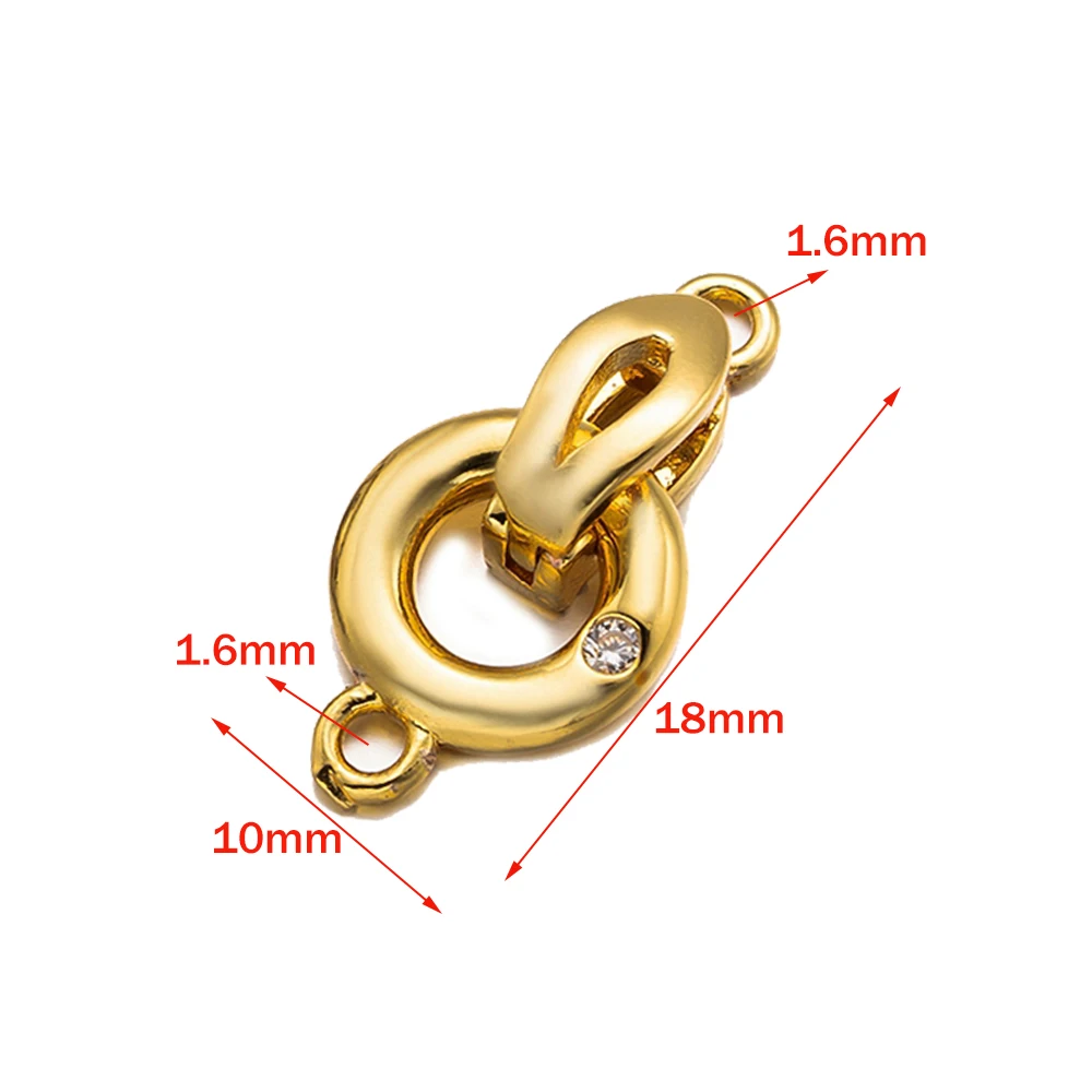 2pcs 18K/14K Gold Zirconia Round Clasp Connector Fastener Lock End Buckle For DIY Necklace Bracelet Jewelry Making Accessories
