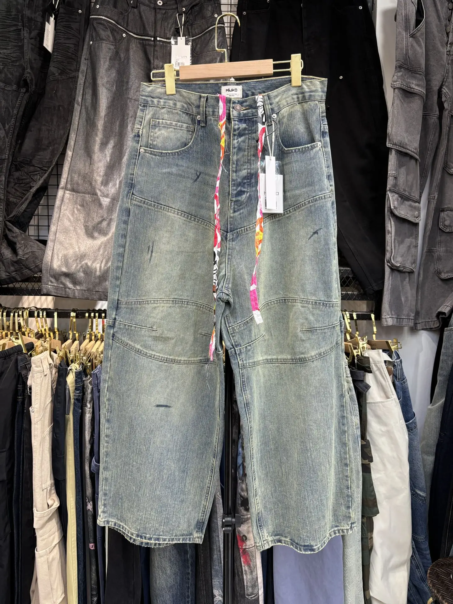 MIJKO جينز رجالي BAGGY موضة الربيع والصيف سروال فضفاض عالي الشارع ZJ098 #3