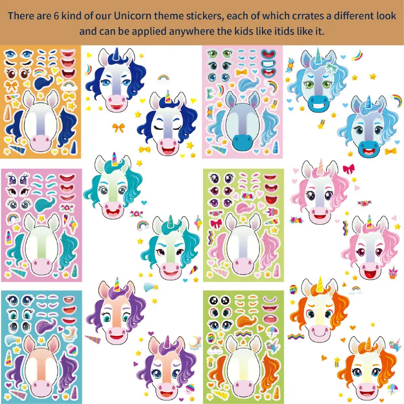 Creative Make Your Fantasy Unicorn Stickers Make A Face Puzzle Stickers for Kids Toddler Birthday Gifts Crafts Activities Toys