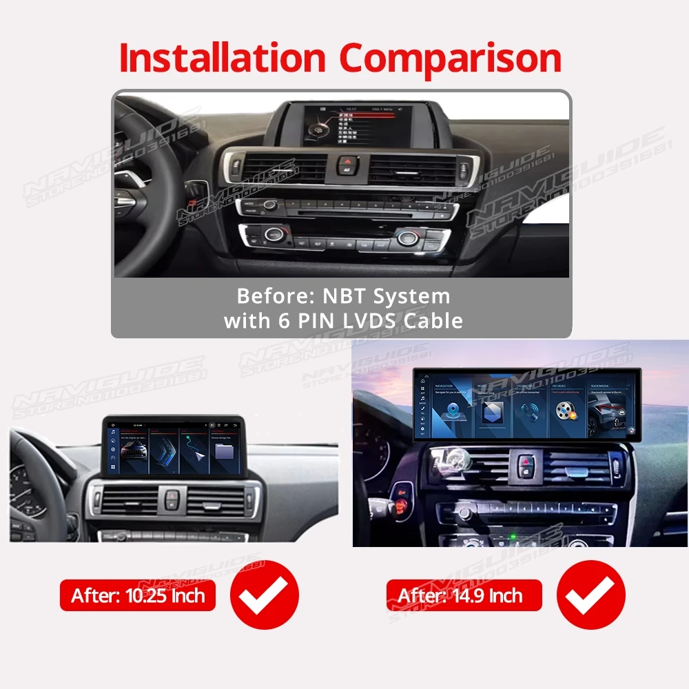 NAVIGUIDE 14.9'' Android 13 Wireless For BMW 1 Series F20 NBT LHD 2012-2016 CarPlay Auto Car Multimedia Player WIFI GPS GT