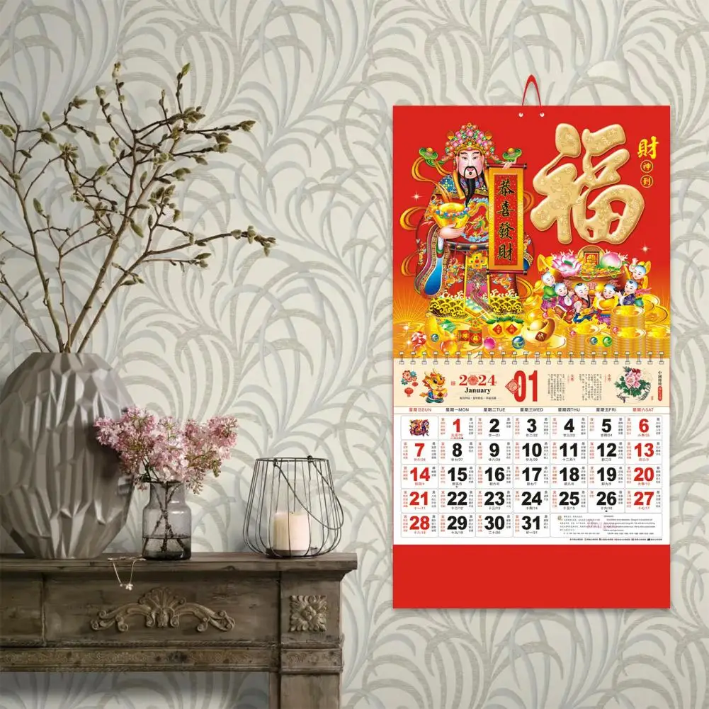 2024 Jahr Kalender traditioneller Kalender chinesische Neujahr Wandbehang Kalender traditionelle Mondjahr Dekor für zu Hause