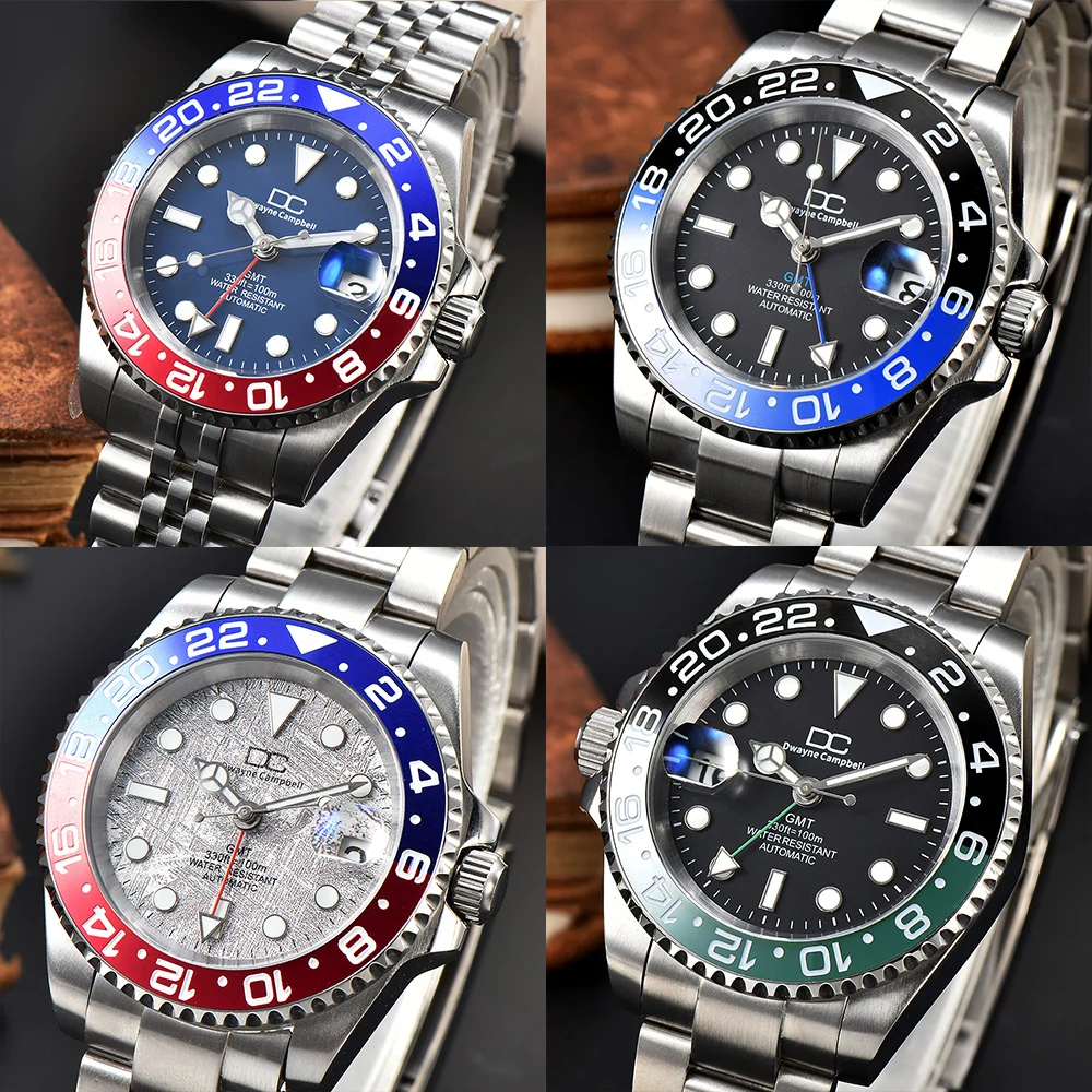 

40.5mm NH34 GMT Automatic Mechanical Watch for Men Luminous Sapphire Glass Stainless Steel Case 5 Bead Strap Waterproof Fashion