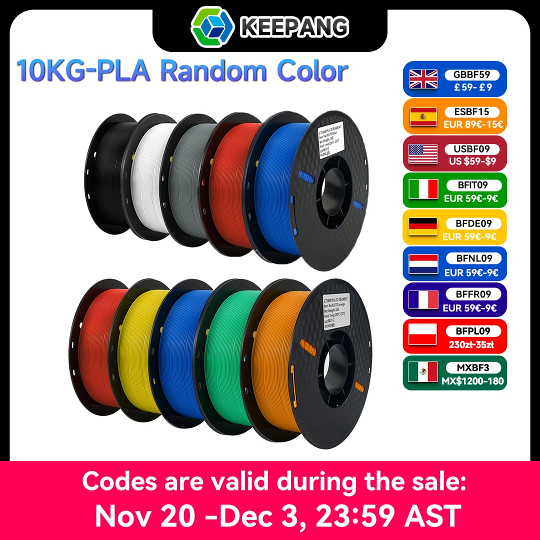 10KG PLA PETG Filament for 3D Printer Filament 1KG/Roll 1.75MM Plastic Filaments Line Up Neatly Printing Material for 3D Printer