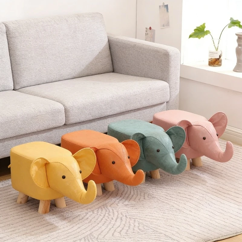 

Табурет из цельного дерева, табурет со слоном из мультфильма, домашний табурет для гостиной, модный креативный прочный кожаный табурет для ног, украшение дома