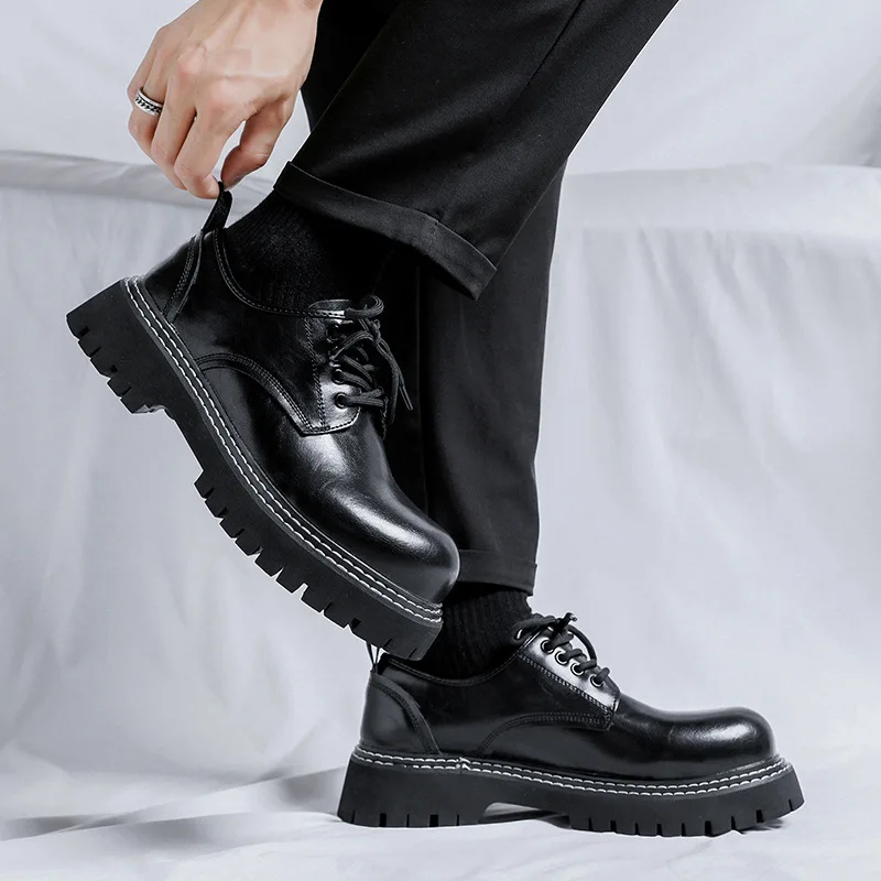 

men fashion original leather shoes lace-up platform shoe business wedding formal dress black stylish gentleman footwear zapatos