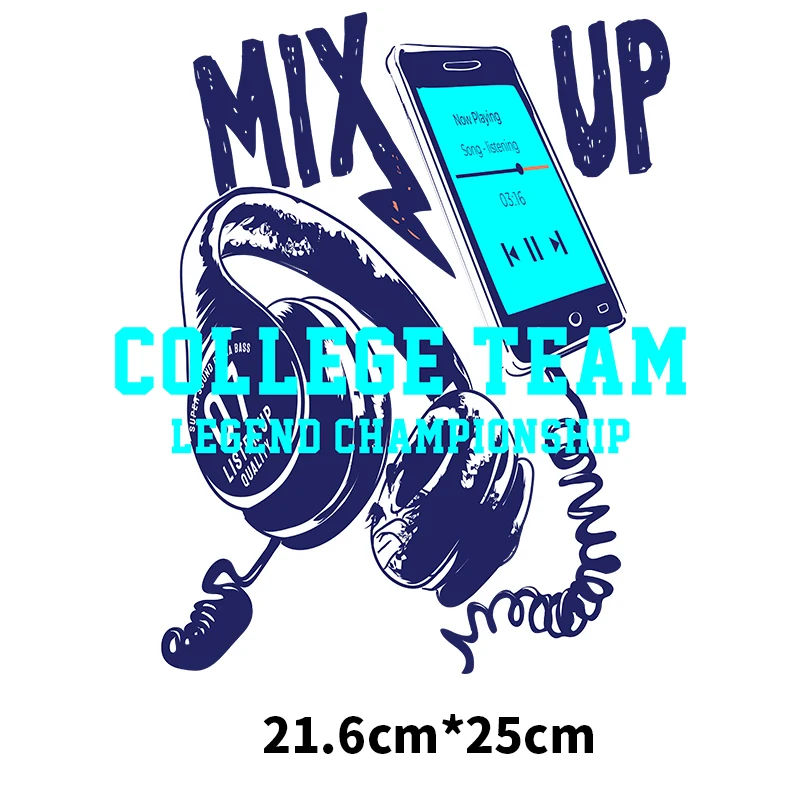 Mobile phone music heat transfer printing trend men's and women's T-shirts hoodie DIY decoration high elastic washable stickers