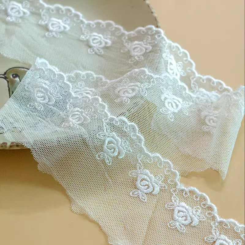 2 Yard White Black Lace For Needlework DIY lace And Rose Embroidered Trims For Sewing Material Homemade Bow Hair Accessories