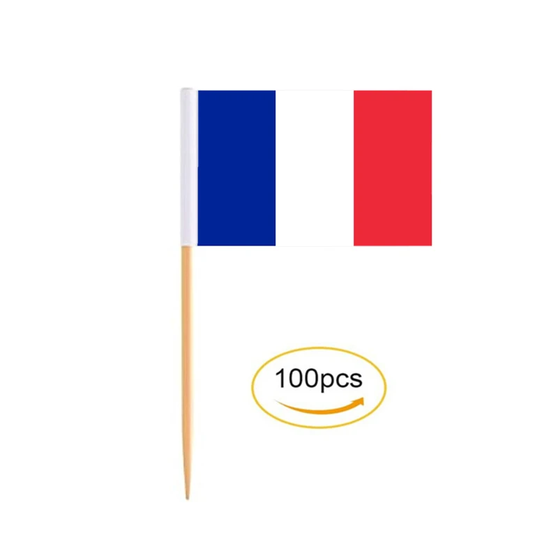 100Pcs/Set Mini French Flag Cupcake Topper Cocktail Toothpick Party Bar Restaurant Accessory Drapeau de la France Flag