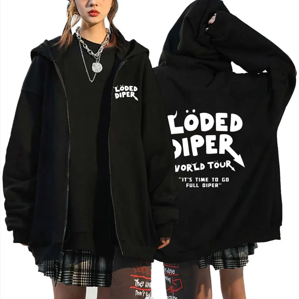 

Loded Diper World Tour Zipper Hoodie Men Women Clothing Vintage Rock Oversized Zip Up Jacket Men's Casual Fleece Cotton Hoodies