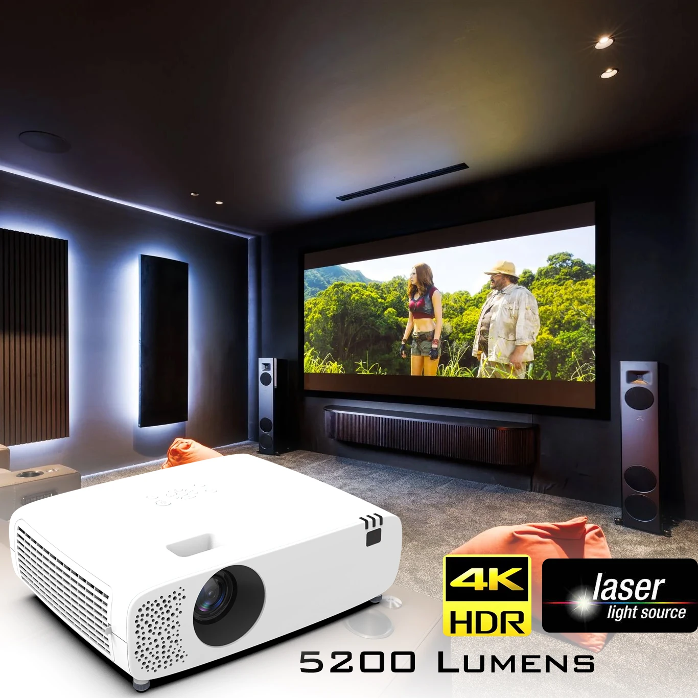 WiFi Connected Smart 4K Laser Projector for Home Theater Business Education 5200 Lumen