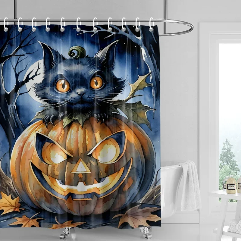 Home decoration shower curtains for bathroom waterproof curtain fabric Modern Nordic style Living Room Halloween Autumn Pumpkin