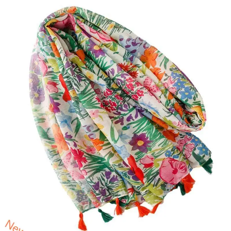 

Fringed Women Lady Floral Scarf Soft Neck Scarf Stylish Shawl Wrap Elegant Floral Scarves Neckerchief