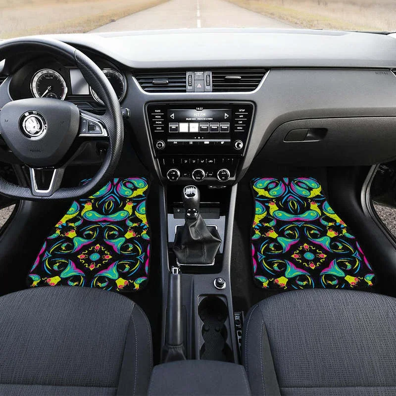 Ornament Psychedelic Trippy Print Front and Back Car Floor Mats Heavy Carpet Front and Rear Full Set 4PCs Pack