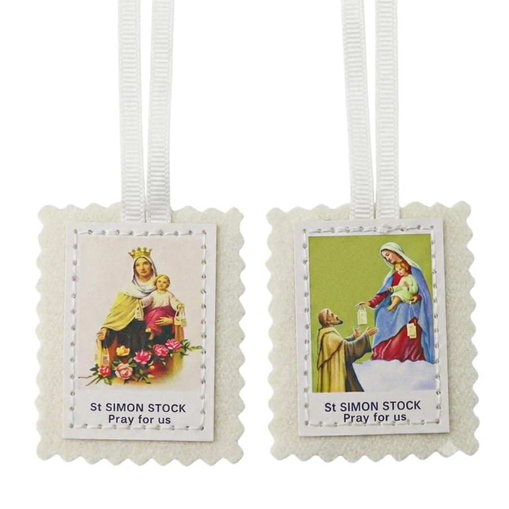 Scapulaire Catholique en Laine Blanche 45x53mm, Pendentif Saint Simon, Collier Escapulario, Médaille Dévotionnelle, Protection Chrétienne