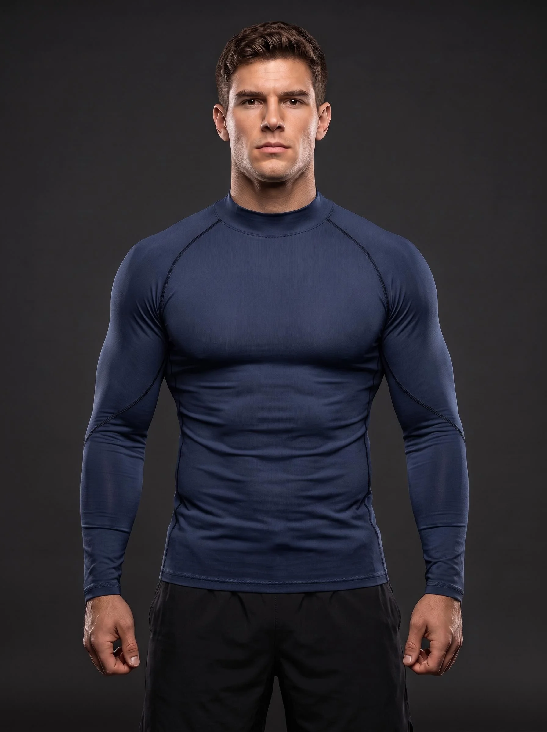 Herren-Kompressions-Langarmshirt mit hohem Kragen, schnelltrocknend, dehnbar, eng anliegend, Sport-Unterhemd für Laufen, Joggen, Fitness im Gym – Detail 6