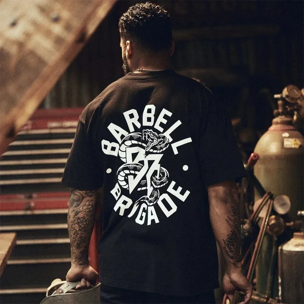 Barbell Brigade Men Snake T-shirts Sports Leisure Cotton Oversized T Shirt Fashion Mens Gym Clothing Running Training Tee Tops