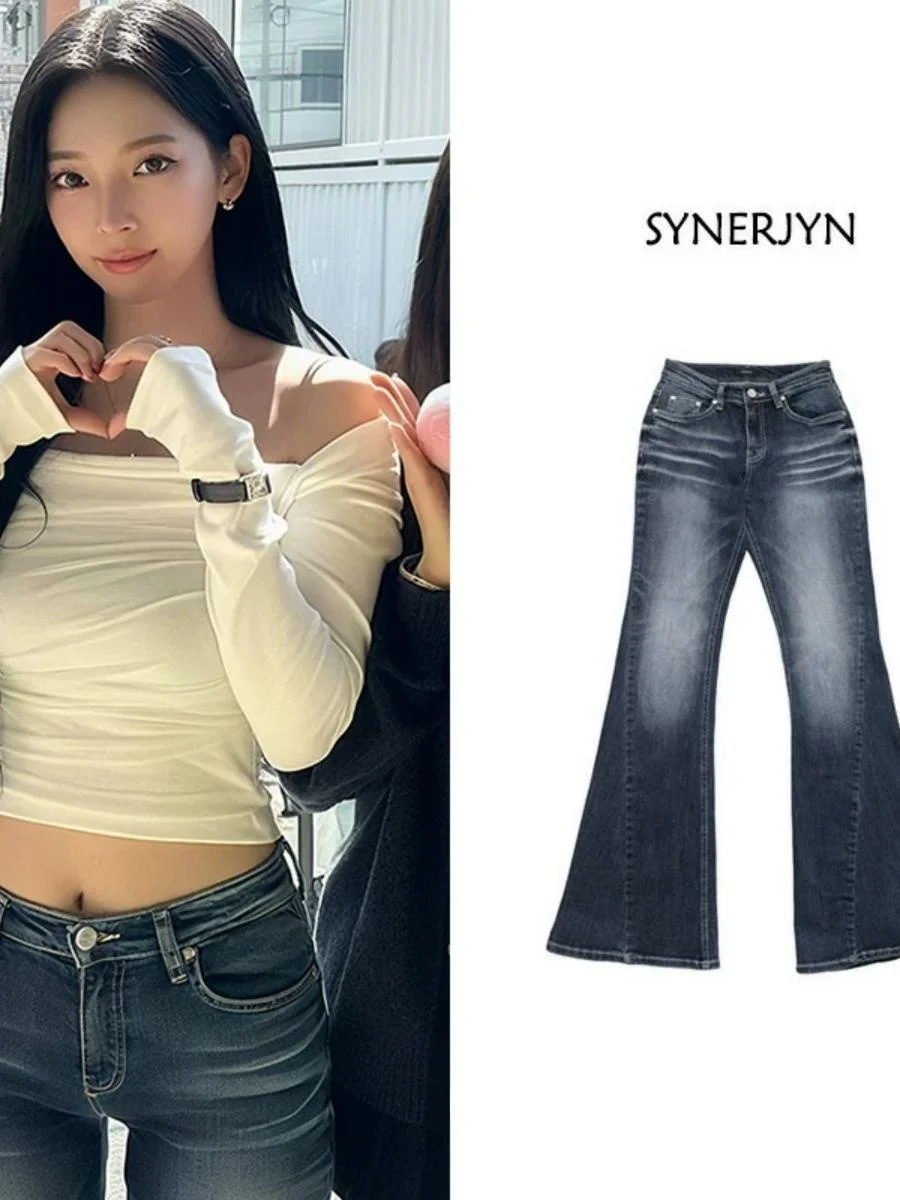 

Low Waist Bell Bot Jeans Women's adient Sle Retro Faded Slimming Cotton Denim Pants Korean Faion Millennium Vintage