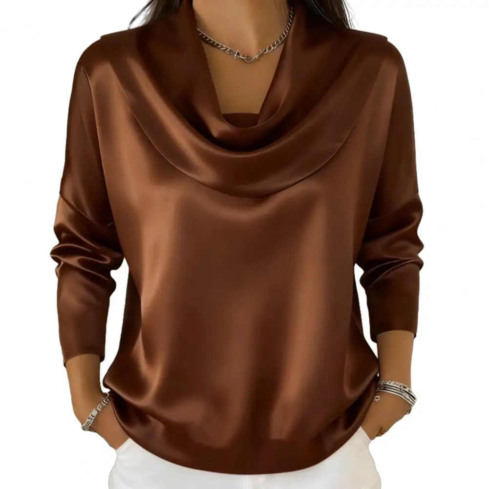 Satynowa koszula z kołnierzykiem typu swing, wiosenno-jesienna, codzienna, uniwersalna koszula z kołnierzykiem typu swing, z długim rękawem dla kobiet, wygodna koszula damska.