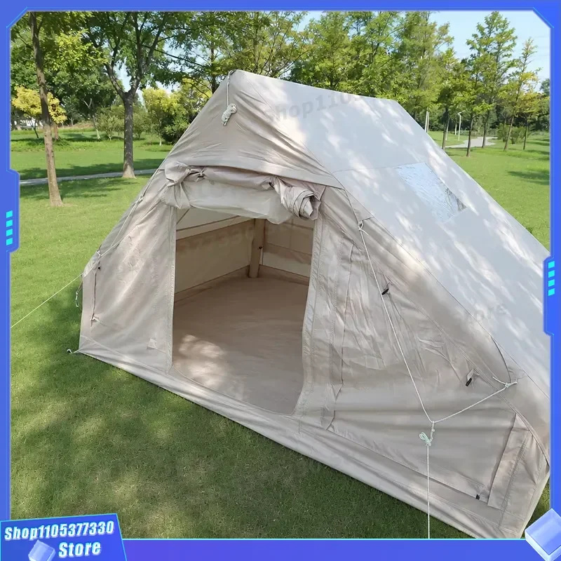 Portable 6.3sqm Inflatable Tent Entry-Level Single Door 210D Oxford Khaki Glamping Air Cabin Simple Setup Budget Equipment