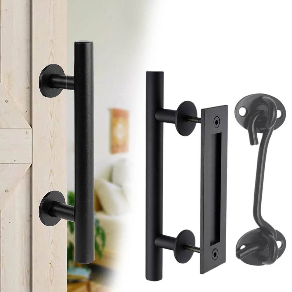 12inch Sliding Barn Door Handle Pull And Flush Gate Hardware Kit Set Matte Black Door Hardware Door Handles image 5