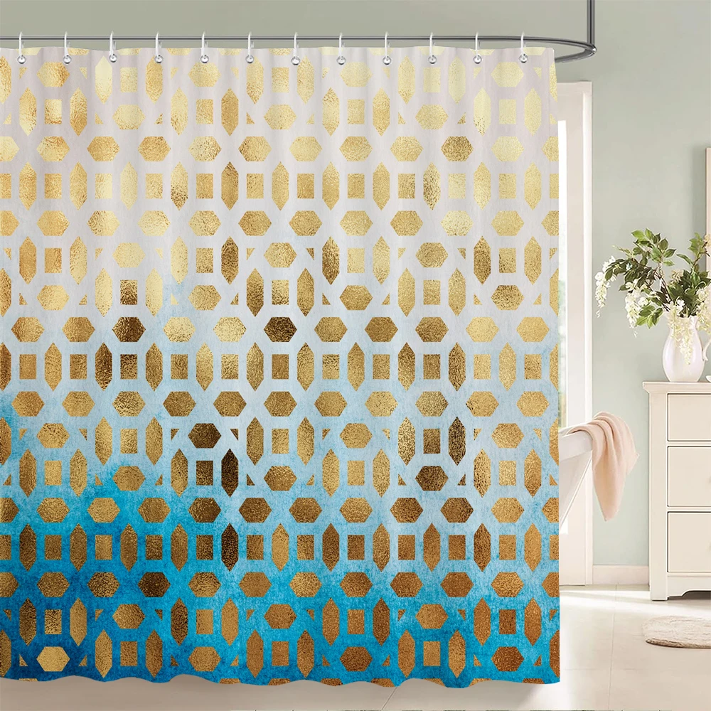 

1 pc Watercolor Geometry Printed Shower Curtain Home Bathroom Decoration Printing Polyester Fabric Bath Curtains With Hooks
