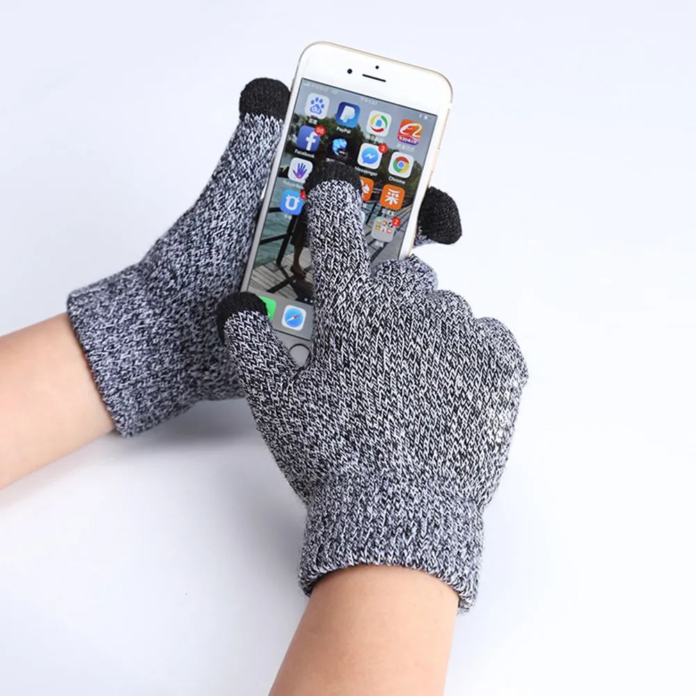 

Men's Knitted Touch Screen Gloves Thick Warm Anti-Slip Winter Outdoor Gloves for Skiing Hiking Cycling Black White G19772ab