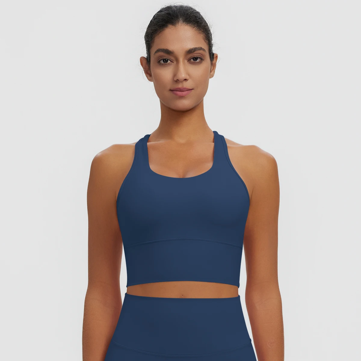 Rooftrellen Damen Einfarbige Yoga-Weste mit Raffung, schönem Rücken, I-förmigem Design, Yoga-Top mit Brustpolster, stoßfestes Workout-Top – Detail 9