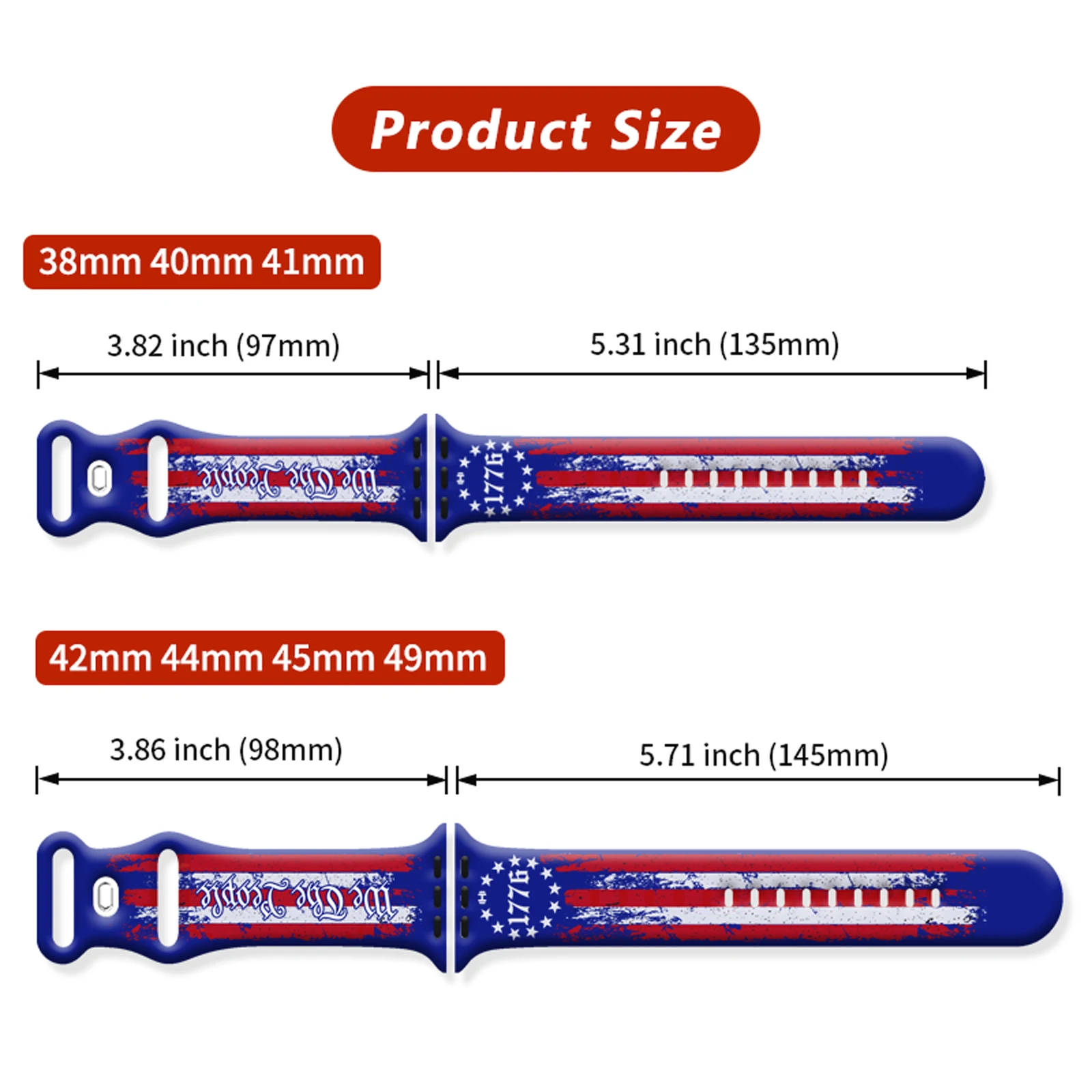 미국 1776 애플워치용 스트랩 11 10 9 8 7 실리콘 밴드 교체 가능한 팔찌 iWatch49mm 44mm 42mm 38mm 시계줄
