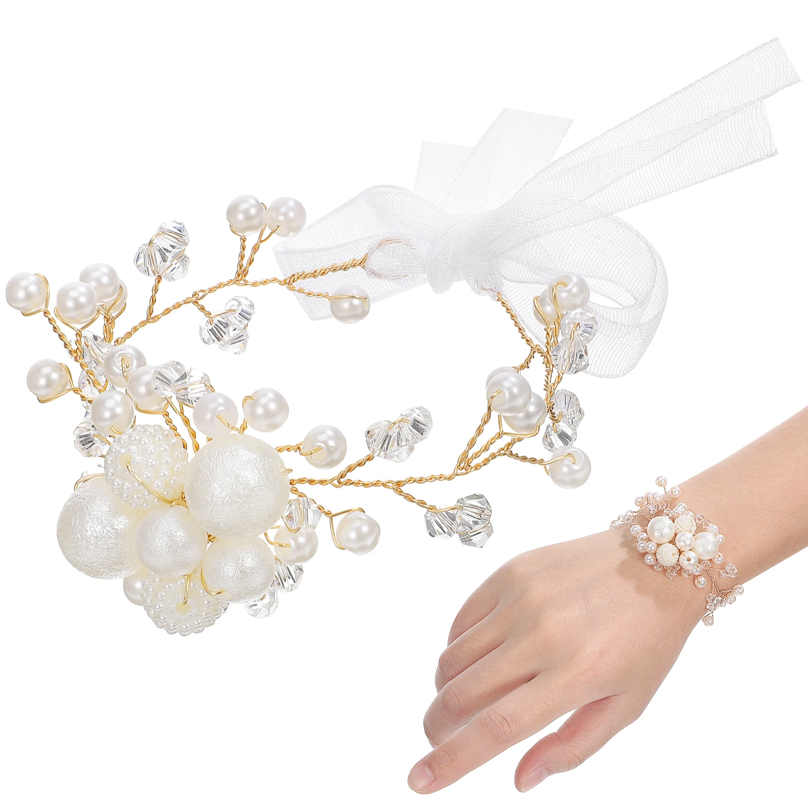 

Pearl Hand Wristband Bridal Wrist Flowers for Bride Wrist Flowers For Wedding Bridesmaid Party Beads Wedding Wristband Necklace