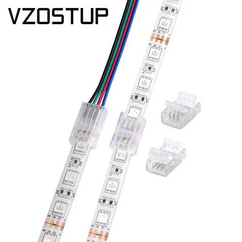 Connecteur de bande lumineuse RGB à 4 broches, pour IP20 IP65 5050 3528 10mm, connecteurs de bande lumineuse à fil, pince de fixation, connexion rapide