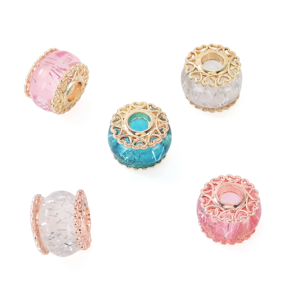 5Pcs Sequins Large Hole Spacer Beads Alloy Resin European Beads DIY Bracelet Jewelry Making Accessories