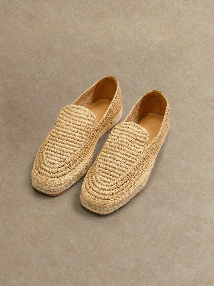 Zapatos de Pesca Transpirables Tejidos con Rafia Natural, Zapatos Casuales Sin Cordones para Hombre, Parte Superior de Materi...