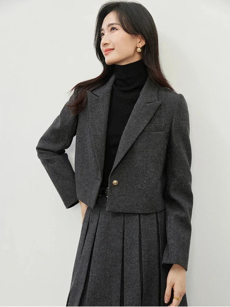 SENTUBILA Grey Wool Blend Cropped Blazer Women Elegant Fashion Jacket Sold Separately 2024 Autumn Winter Outerwears 144W57484