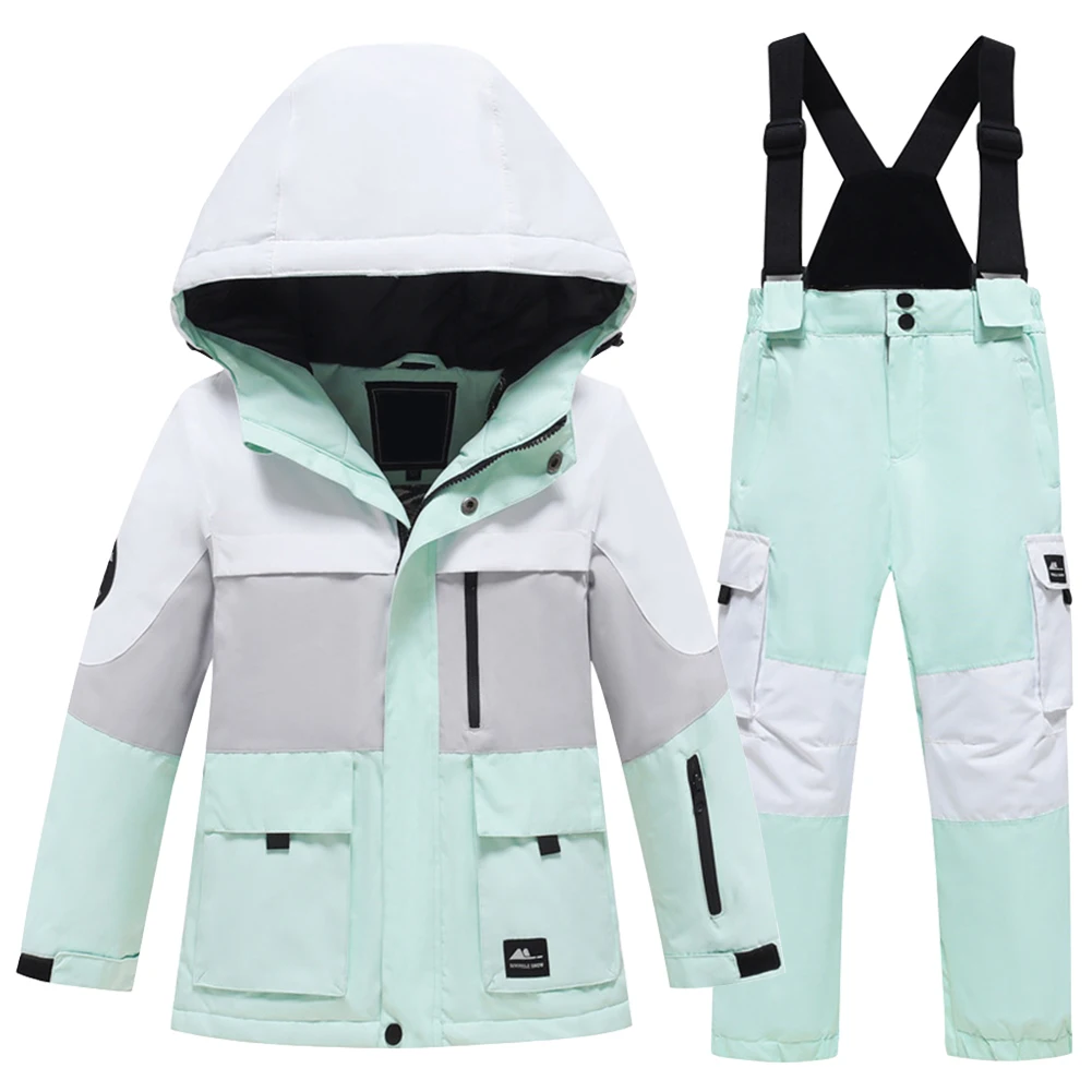 

Children's Ski Suits Hooded Winter 2-Piece Girls Boys Snowwear Waterproof Windproof Ourdoor Sports Snowboard Jacket Pants Set