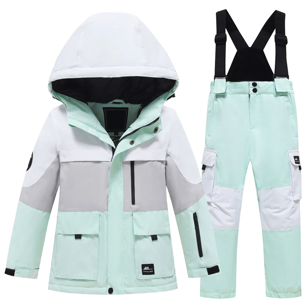 Children's Ski Suits Hooded Winter 2-Piece Girls Boys Snowwear Waterproof Windproof Ourdoor Sports Snowboard Jacket Pants Set