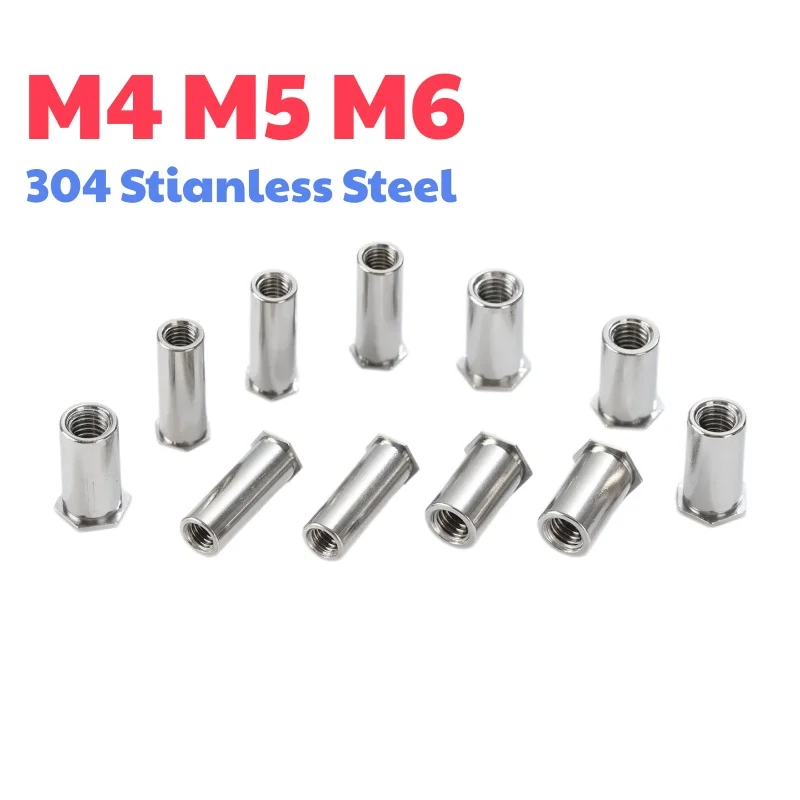 304 Stianless Steel Hexagon Head Blind Hole Pressure Riveting Column Ressure Riveting Stud Screw Nut M4 M5 M6