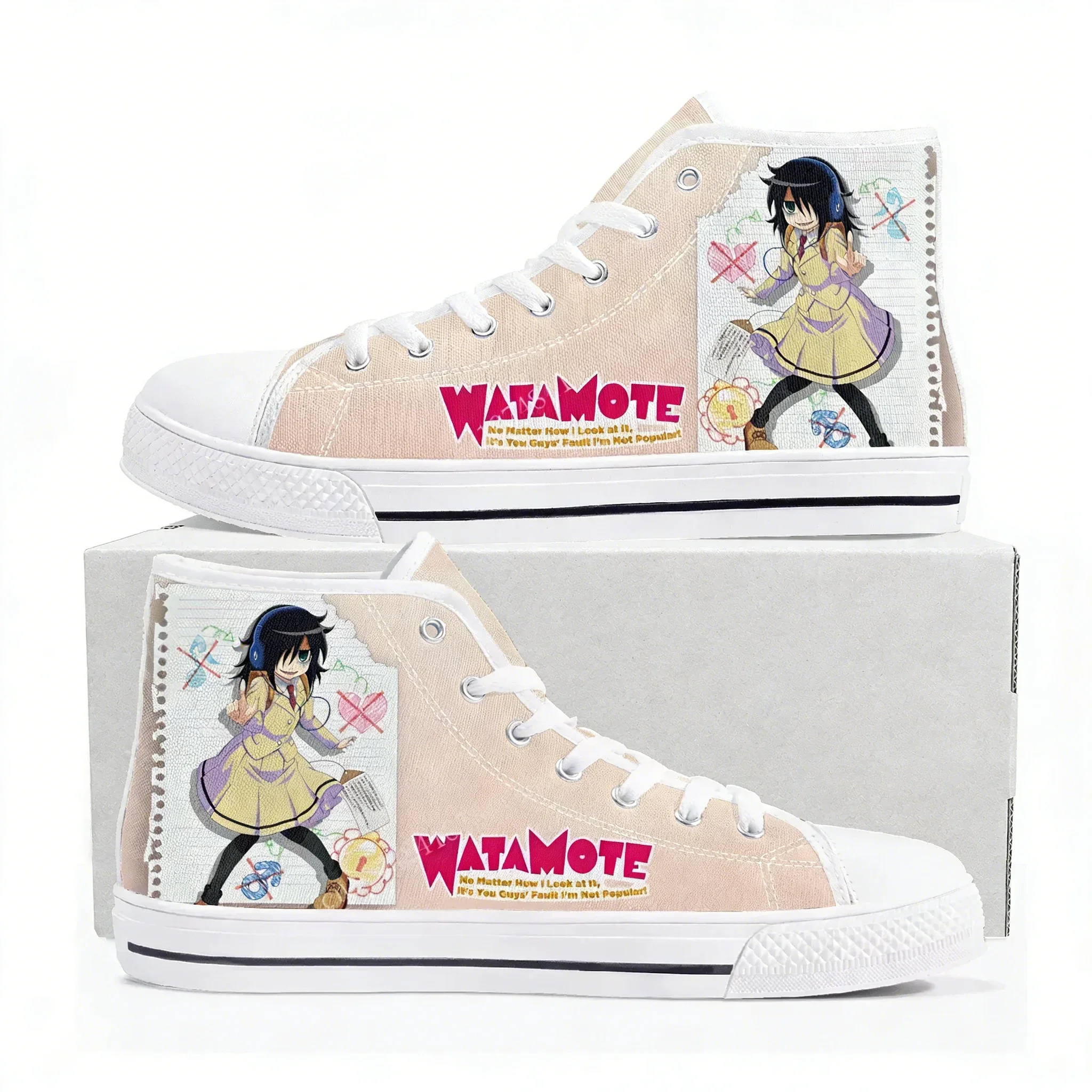 Watamote Kuroki Tomoko High Top Sneakers Mens Womens High Quality Canvas Sneaker Comics Manga Couple Customized Shoes
