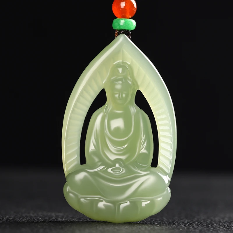

Синьцзян Хэтянь Нефритовый кулон Гуаньинь Мужское ожерелье Гуаньинь Бодхисаттва Синий и белый