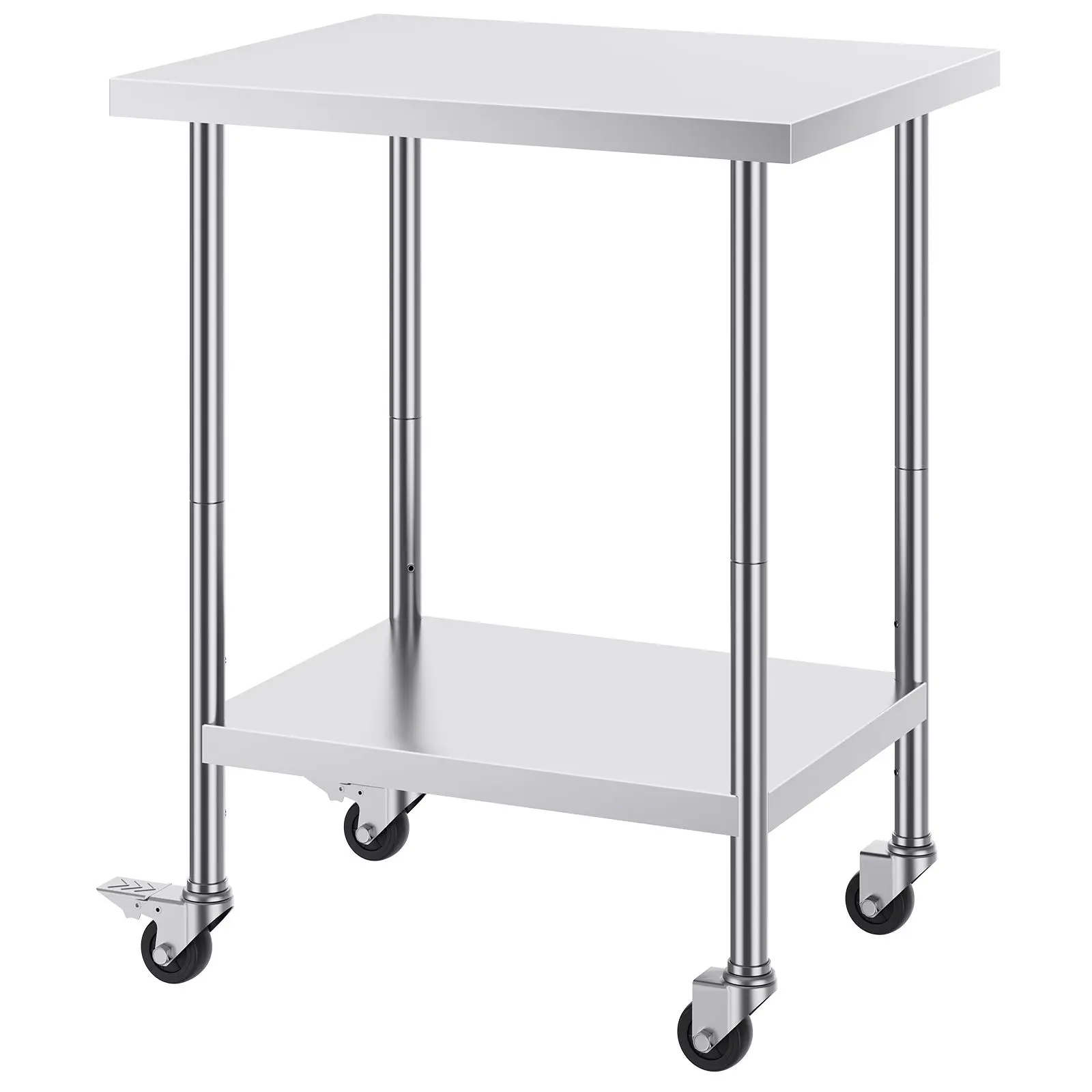 Stainless Steel Work Table 24 x 30 x 38 Inch, with 4 Wheels, 3 Adjustable Height Levels, Heavy Duty Food Prep Worktable for Comm