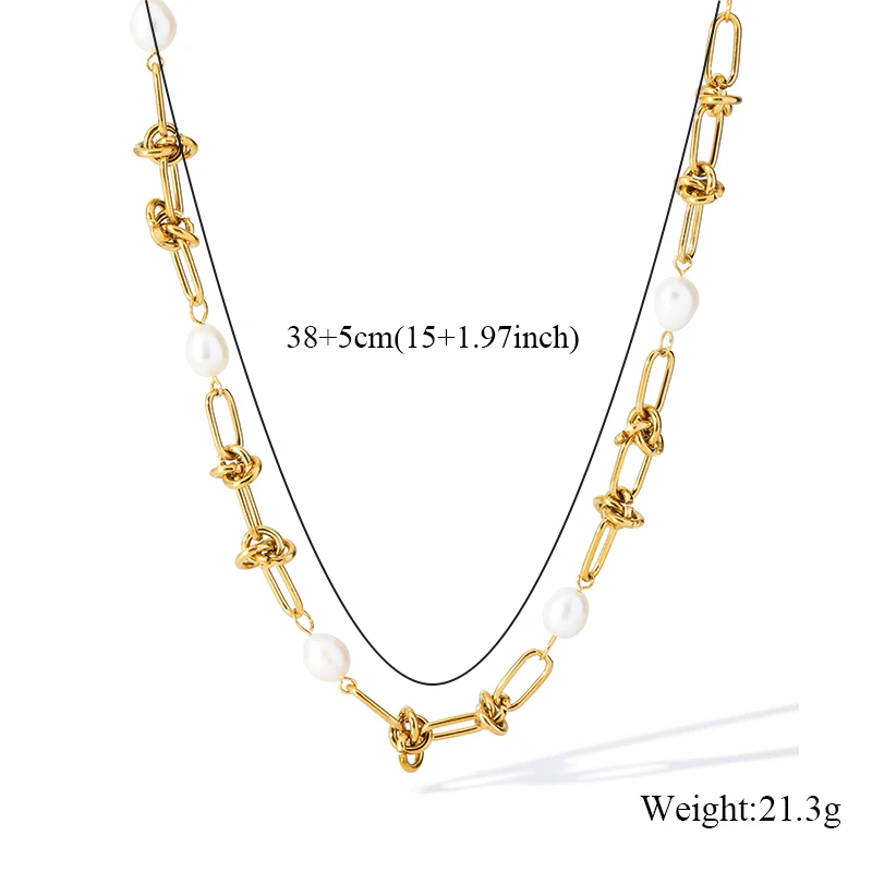 EILIECK 316L Stainless Steel Metal Gold Color Pearl Knot Chain Necklace Bracelet Set For Women Fashion Statement Jewelry Gift