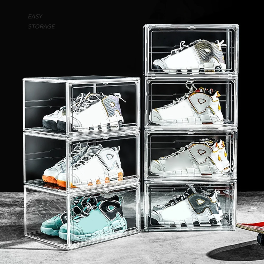 

1 шт., коробка для обуви, домашняя полка для обуви, боковое отверстие, антиокислительная шляпа, дисплей для баскетбольной обуви, настенная акриловая коробка для обуви